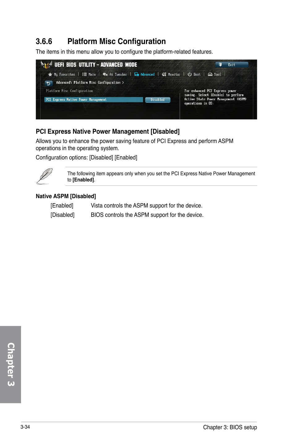 6 platform misc configuration, Platform misc configuration -34, Chapter 3 | Asus SABERTOOTH Z87 User Manual | Page 100 / 166