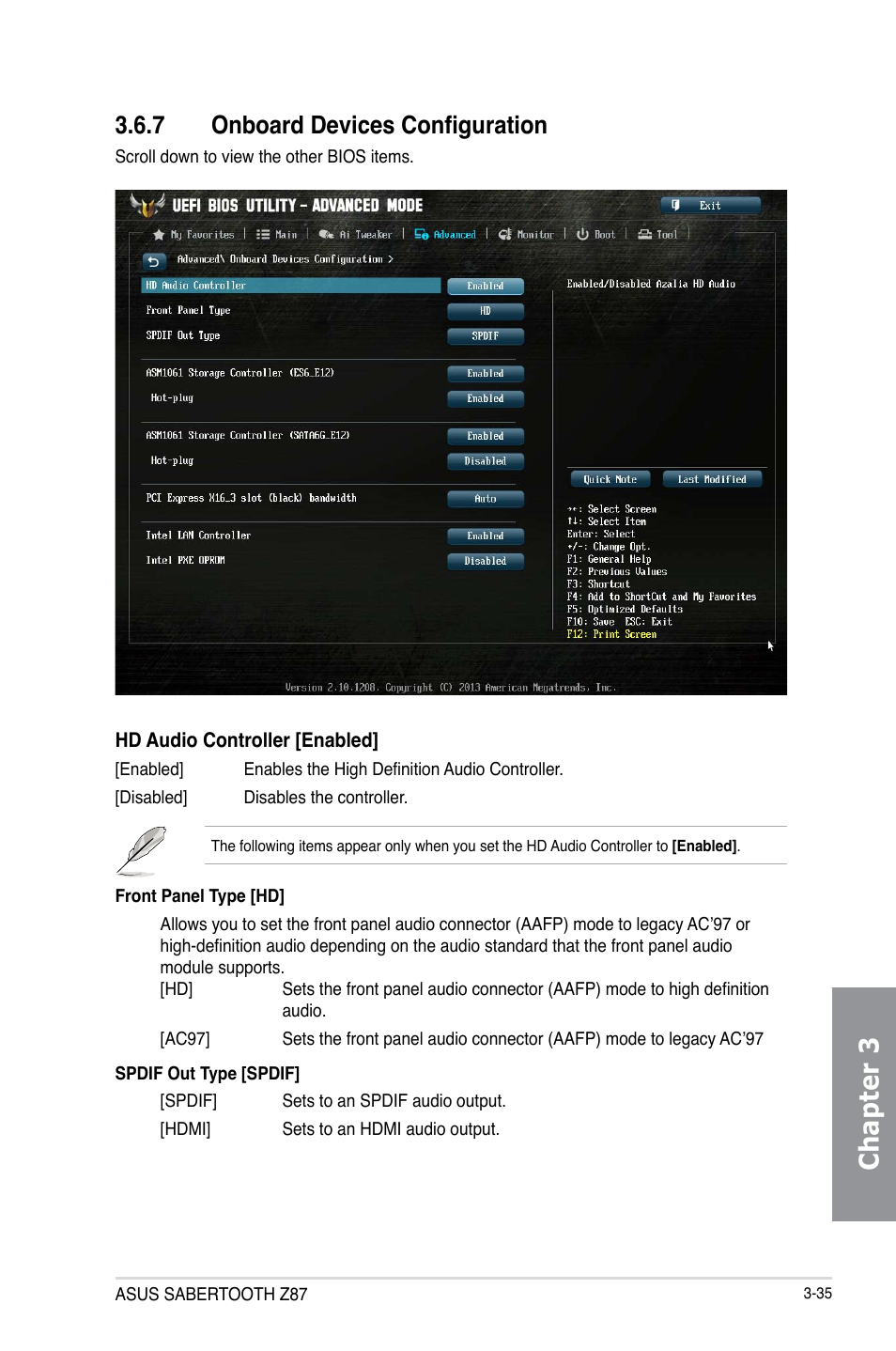 7 onboard devices configuration, Onboard devices configuration -35, Chapter 3 | Asus SABERTOOTH Z87 User Manual | Page 101 / 166