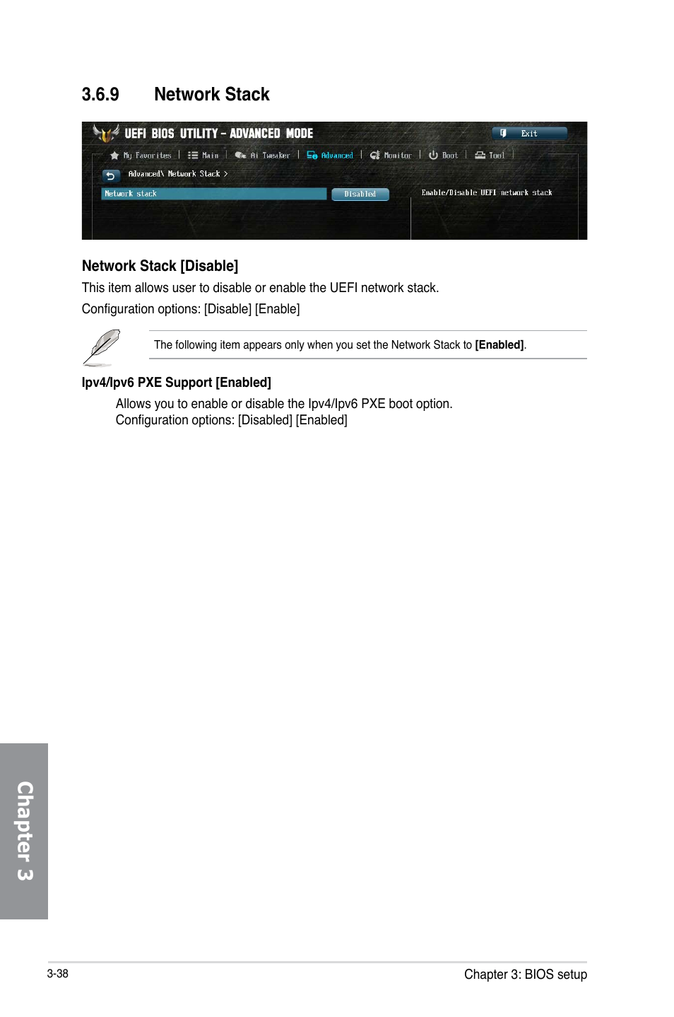 9 network stack, Network stack -38, Chapter 3 | Asus SABERTOOTH Z87 User Manual | Page 104 / 166