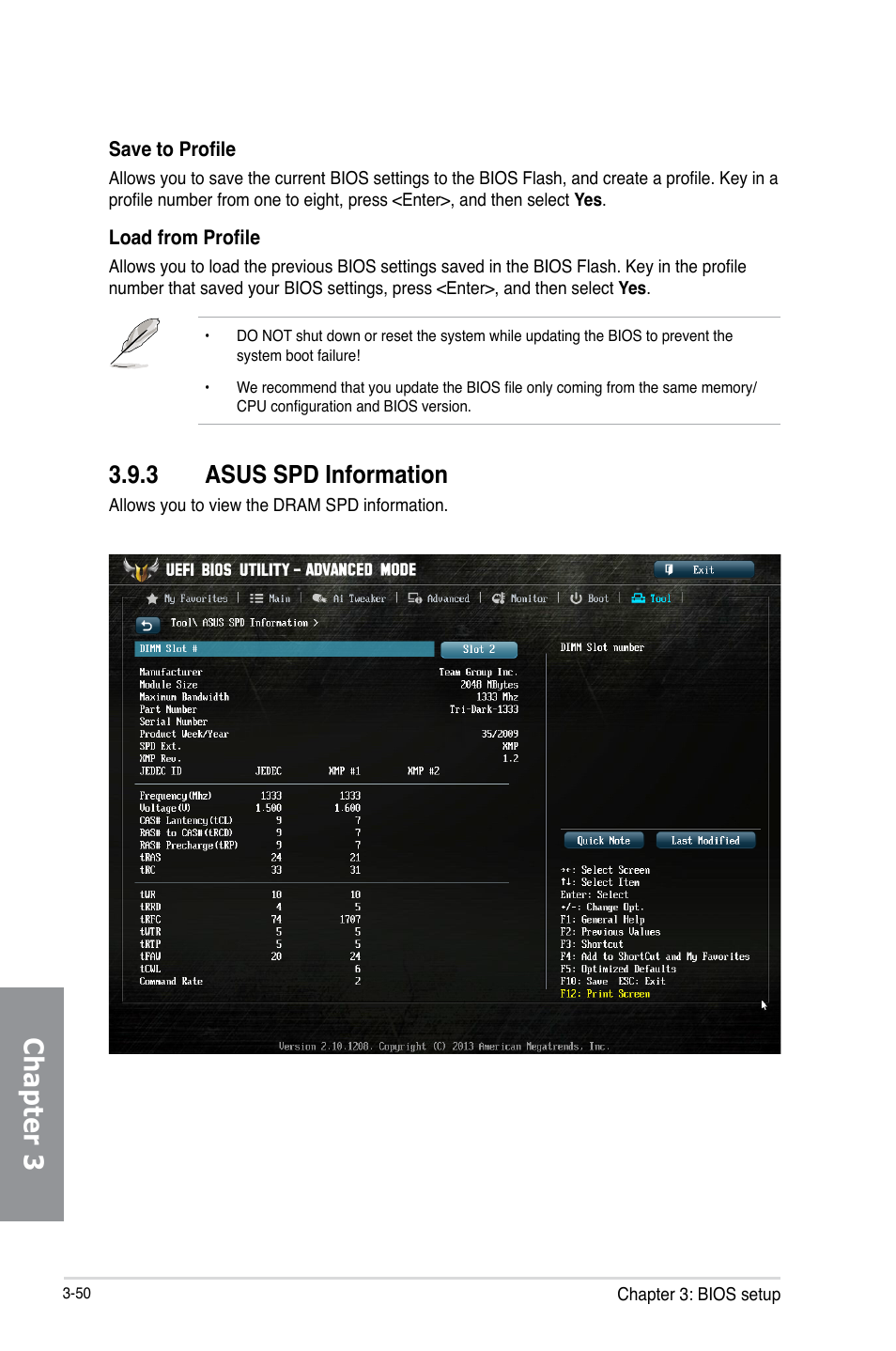 3 asus spd information, Asus spd information -50, Chapter 3 | Asus SABERTOOTH Z87 User Manual | Page 116 / 166