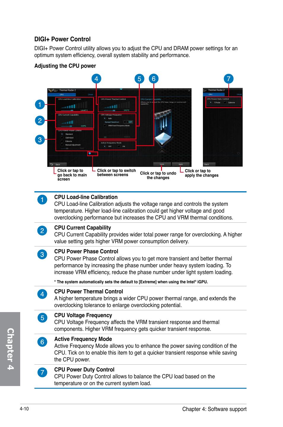 Chapter 4, Digi+ power control | Asus SABERTOOTH Z87 User Manual | Page 134 / 166