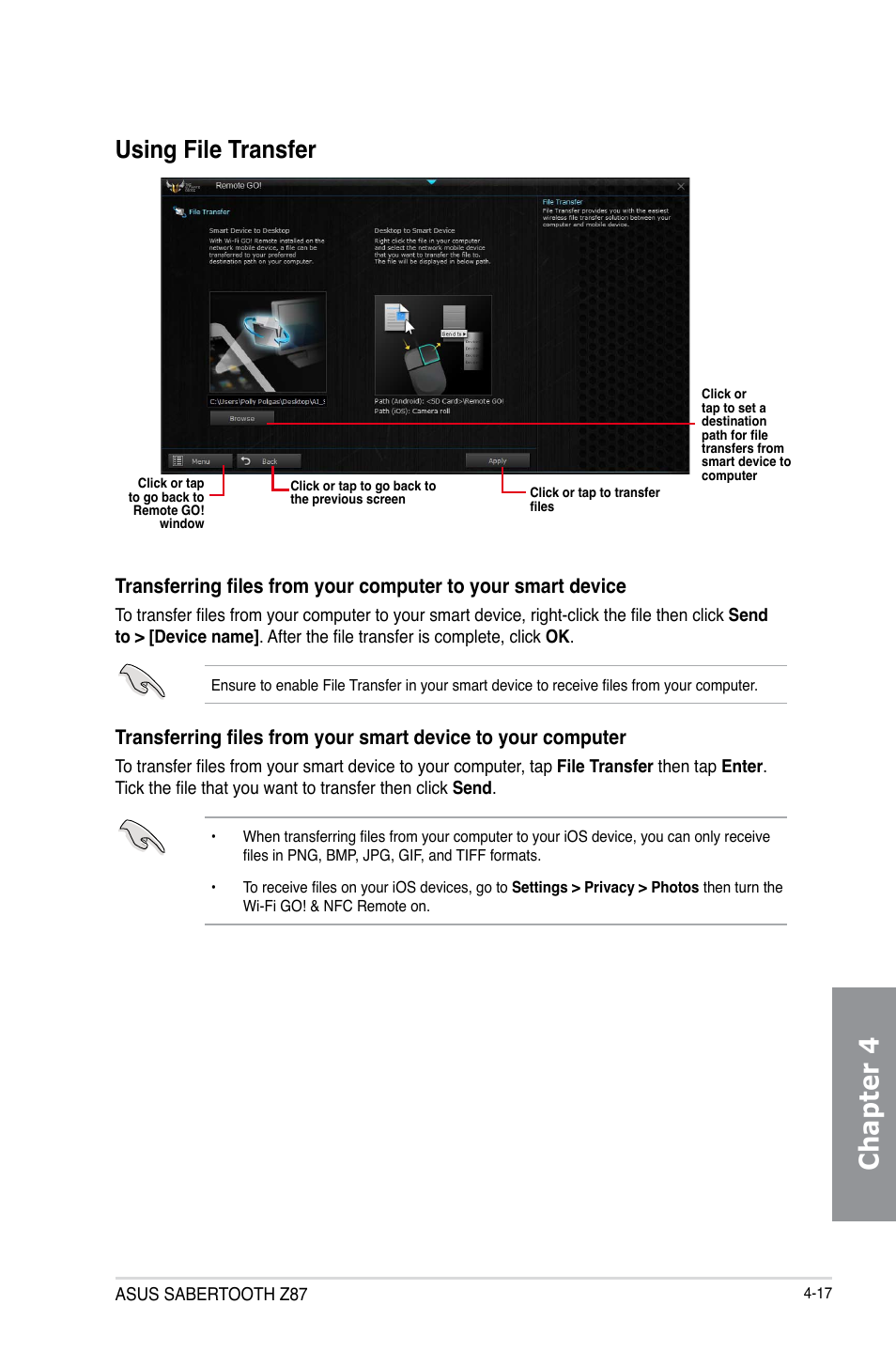 Chapter 4, Using file transfer | Asus SABERTOOTH Z87 User Manual | Page 141 / 166