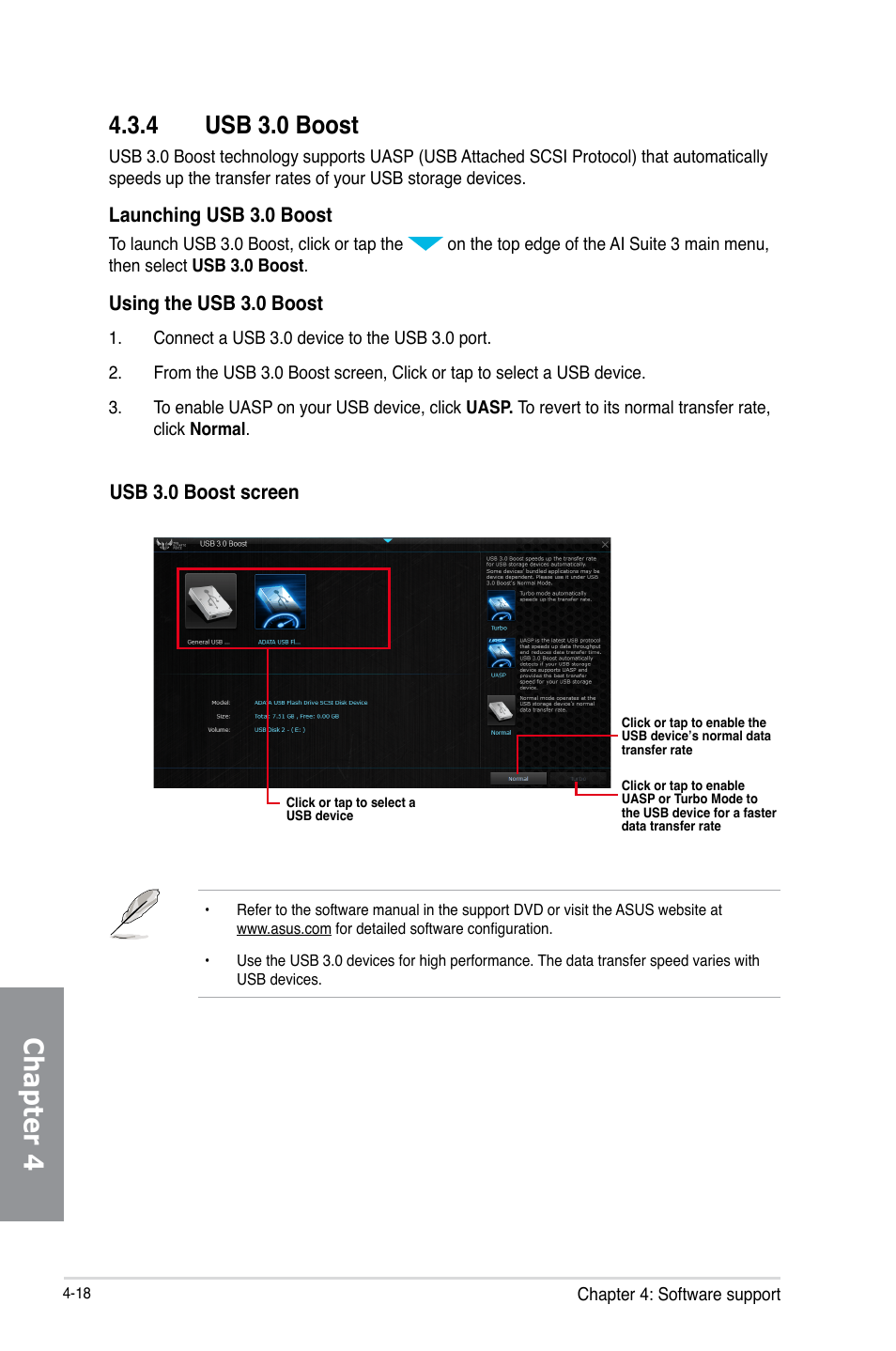 4 usb 3.0 boost, Usb 3.0 boost -18, Chapter 4 | Asus SABERTOOTH Z87 User Manual | Page 142 / 166