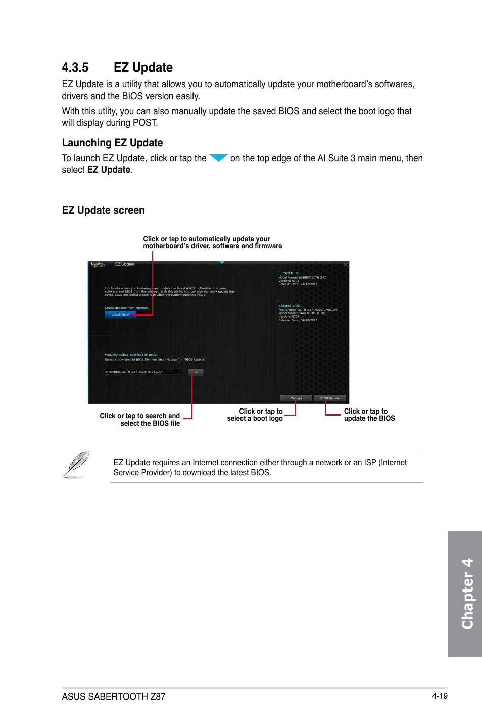 5 ez update, Ez update -19, Chapter 4 | Asus SABERTOOTH Z87 User Manual | Page 143 / 166