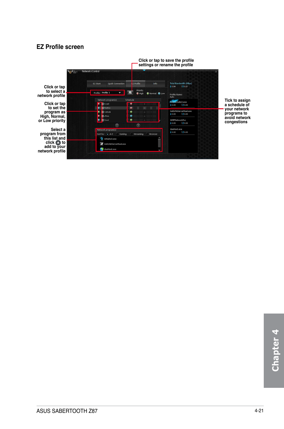 Chapter 4, Ez profile screen, Asus sabertooth z87 | Asus SABERTOOTH Z87 User Manual | Page 145 / 166