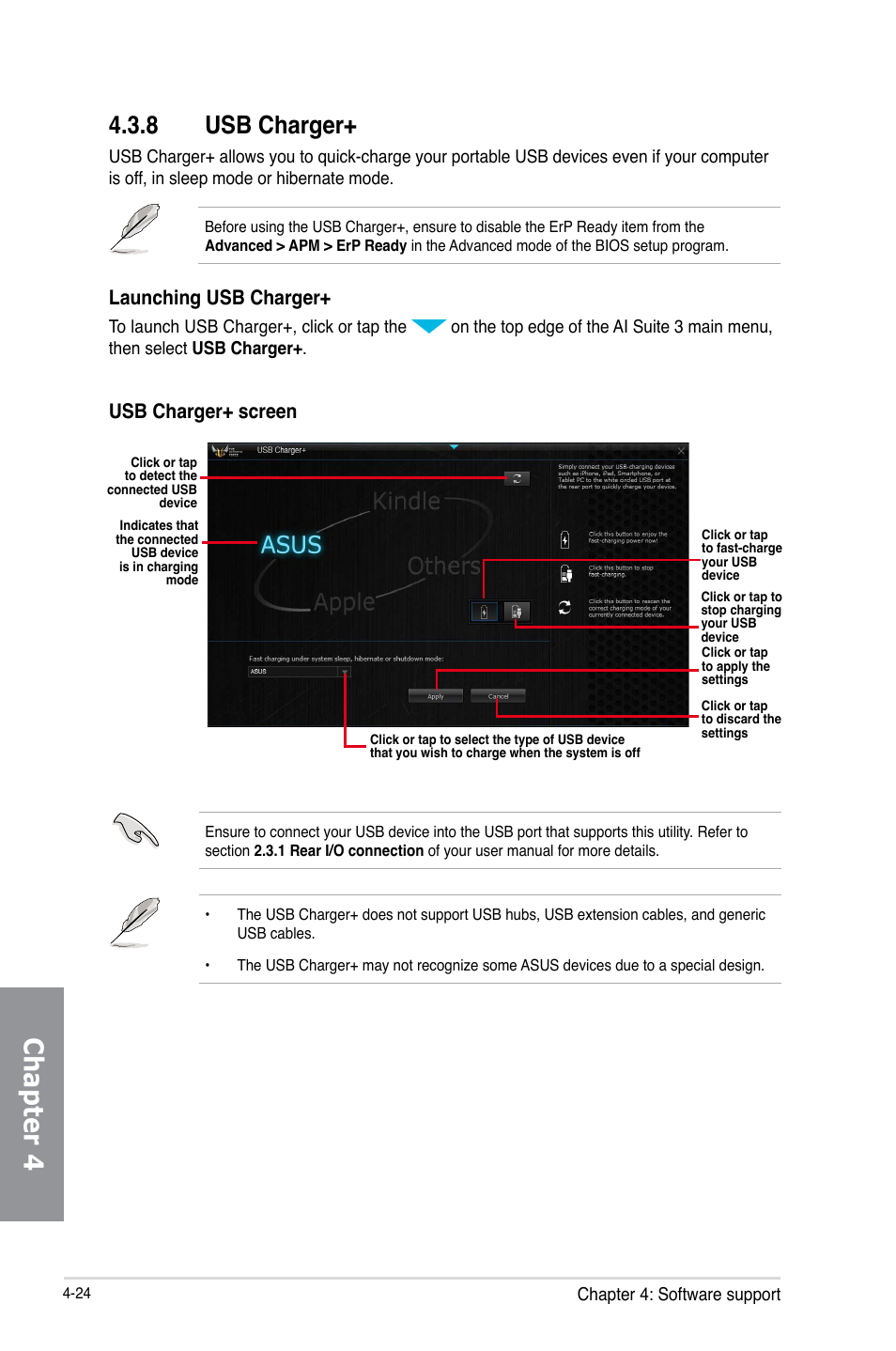 8 usb charger, Usb charger+ -24, Chapter 4 | Launching usb charger, Usb charger+ screen | Asus SABERTOOTH Z87 User Manual | Page 148 / 166
