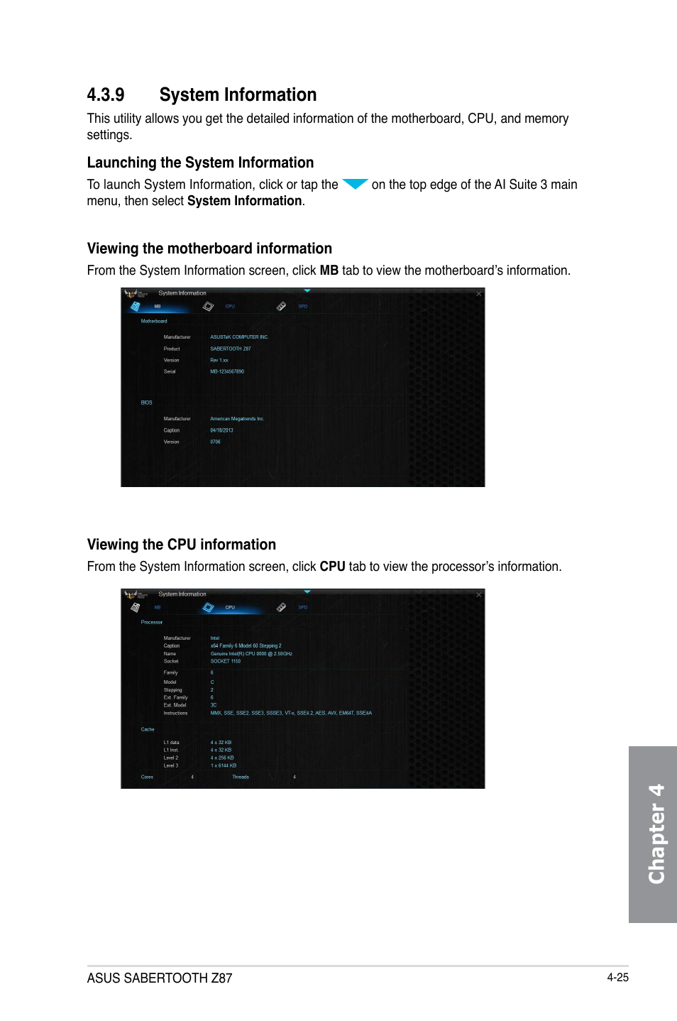 9 system information, System information -25, Chapter 4 | Asus SABERTOOTH Z87 User Manual | Page 149 / 166