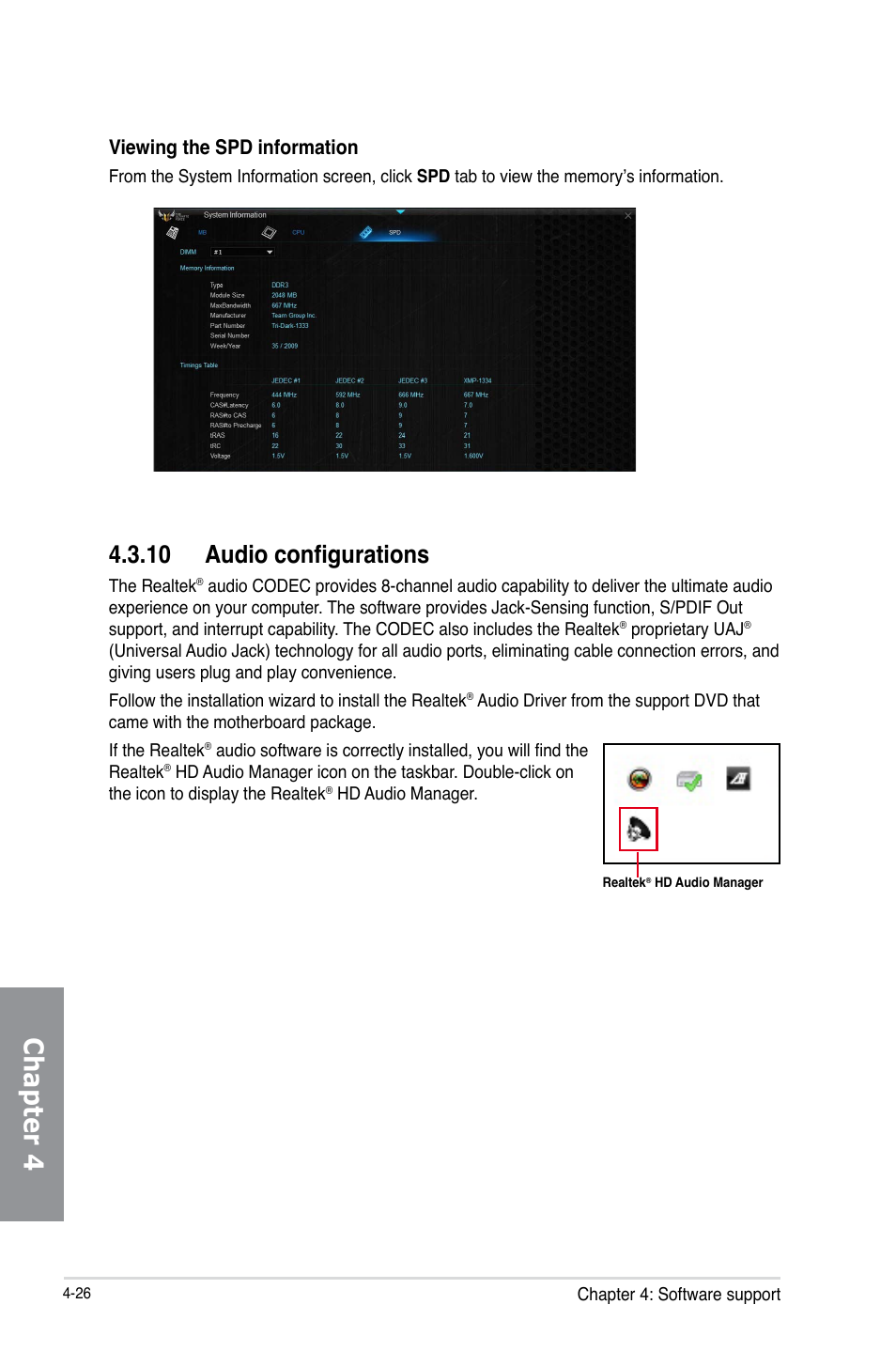 10 audio configurations, Audio configurations -26, Chapter 4 | Viewing the spd information | Asus SABERTOOTH Z87 User Manual | Page 150 / 166