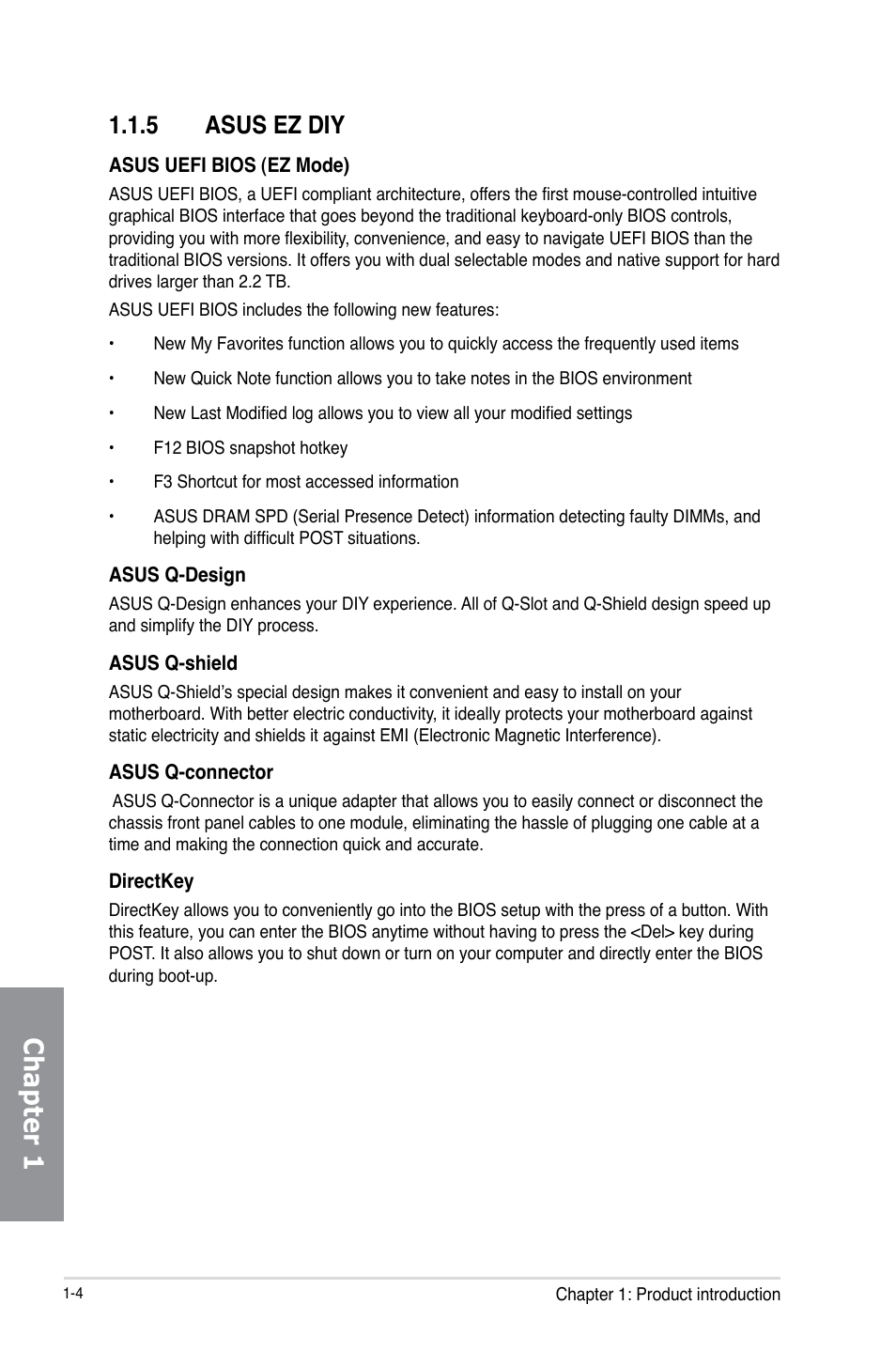 5 asus ez diy, Asus ez diy -4, Chapter 1 | Asus SABERTOOTH Z87 User Manual | Page 18 / 166