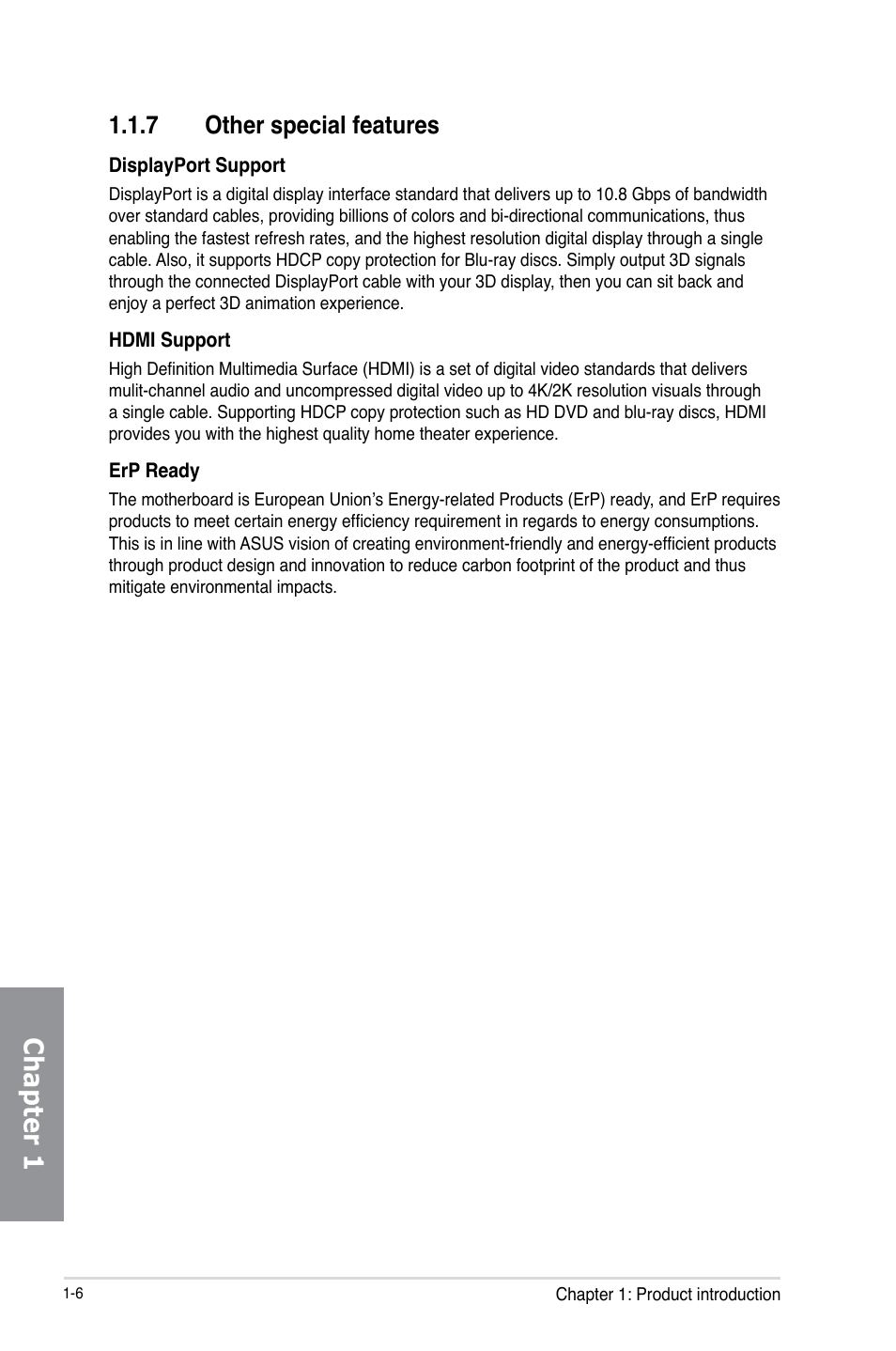 7 other special features, Other special features -6, Chapter 1 | Asus SABERTOOTH Z87 User Manual | Page 20 / 166