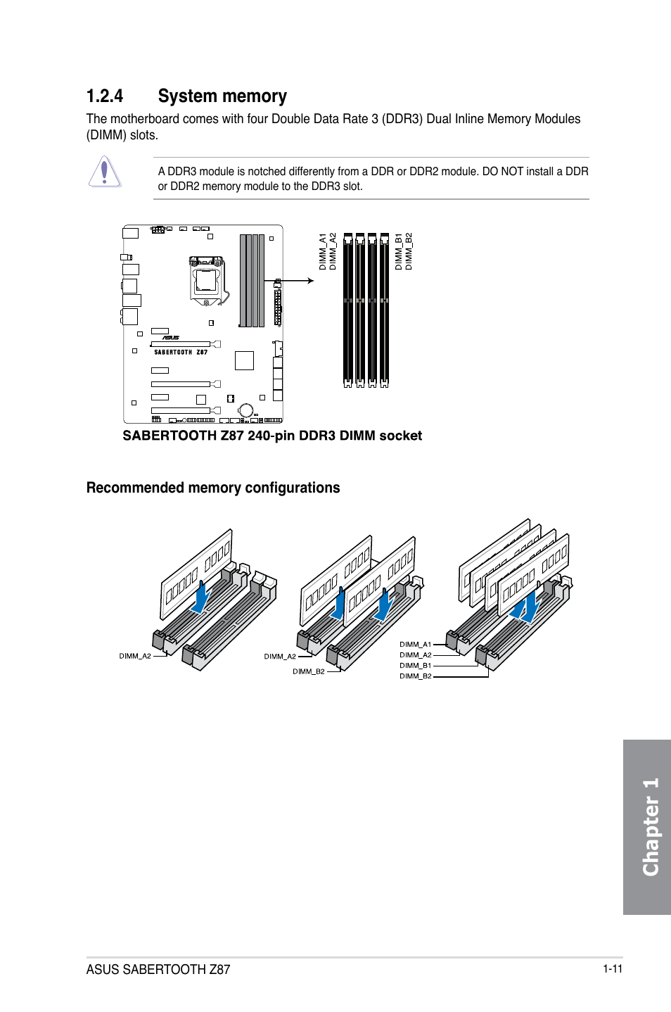 4 system memory, System memory -11, Chapter 1 | Asus SABERTOOTH Z87 User Manual | Page 25 / 166