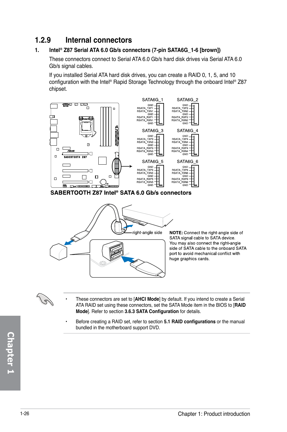 9 internal connectors, Internal connectors -26, Chapter 1 | Asus SABERTOOTH Z87 User Manual | Page 40 / 166