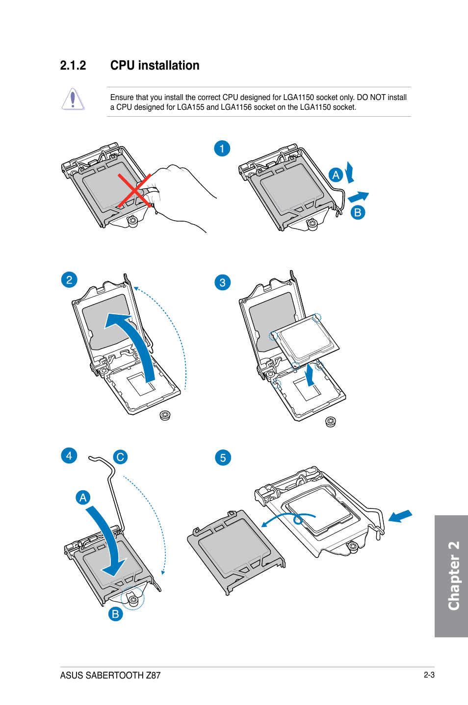 2 cpu installation, Cpu installation -3, Chapter 2 | Asus SABERTOOTH Z87 User Manual | Page 51 / 166