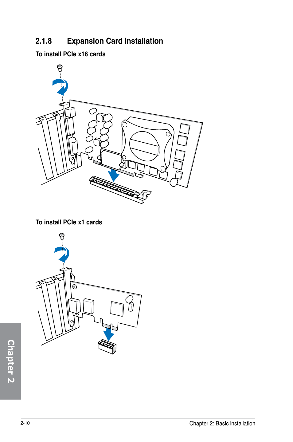 8 expansion card installation, Expansion card installation -10, Chapter 2 | Asus SABERTOOTH Z87 User Manual | Page 58 / 166