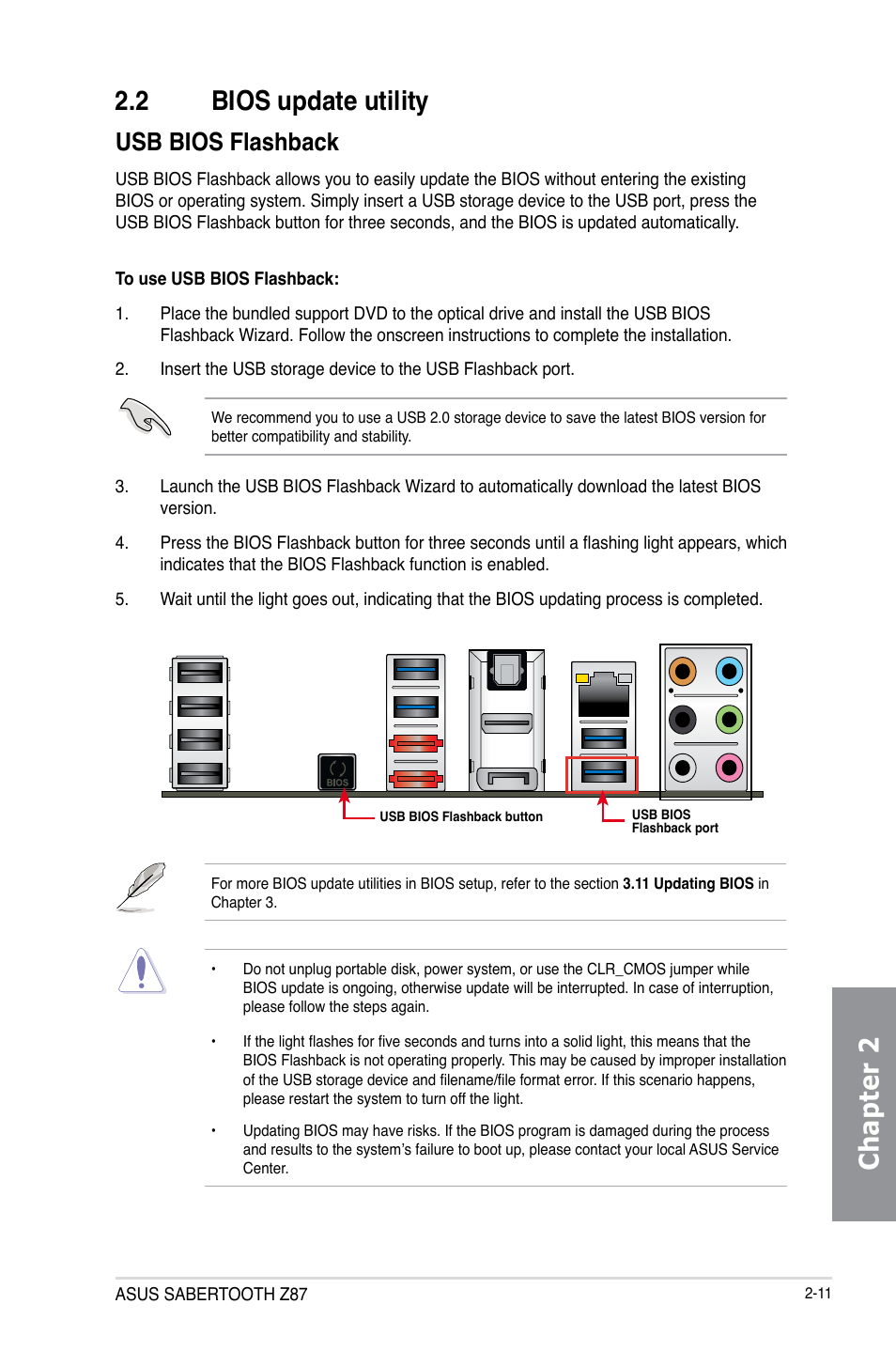 2 bios update utility, Bios update utility -11, Chapter 2 | Usb bios flashback | Asus SABERTOOTH Z87 User Manual | Page 59 / 166