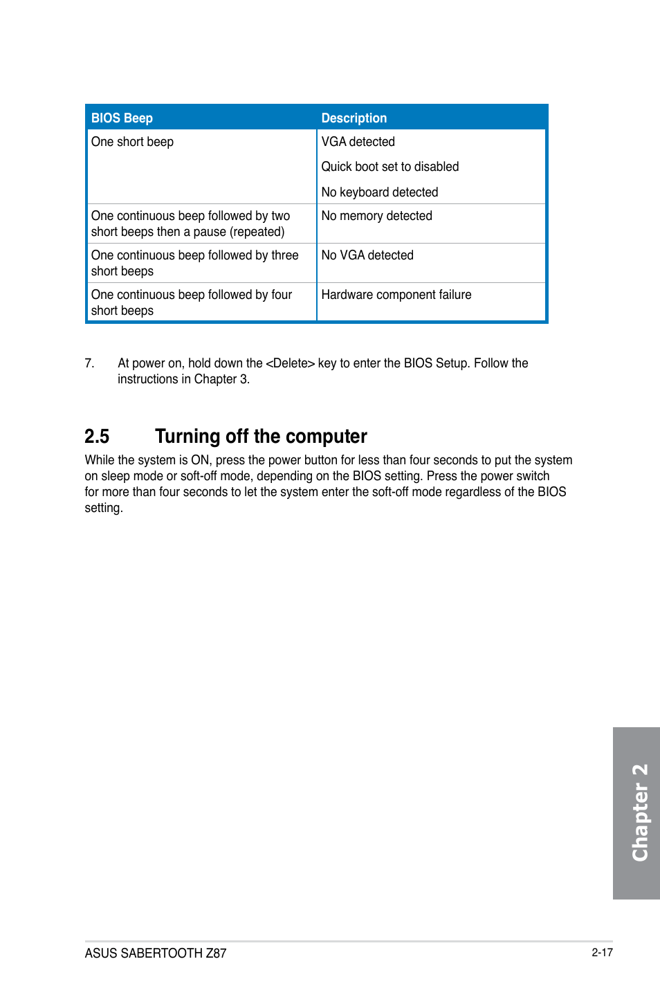5 turning off the computer, Turning off the computer -17, Chapter 2 | Asus SABERTOOTH Z87 User Manual | Page 65 / 166