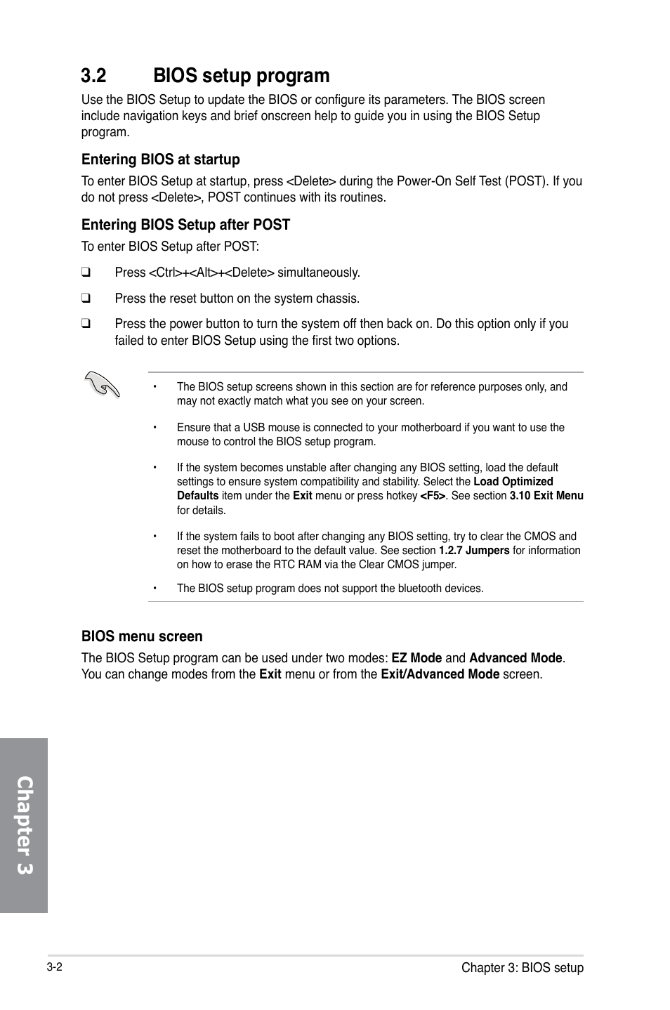 2 bios setup program, Bios setup program -2, Chapter 3 | Asus SABERTOOTH Z87 User Manual | Page 68 / 166