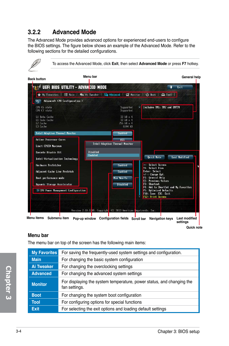 2 advanced mode, Advanced mode -4, Chapter 3 | Asus SABERTOOTH Z87 User Manual | Page 70 / 166