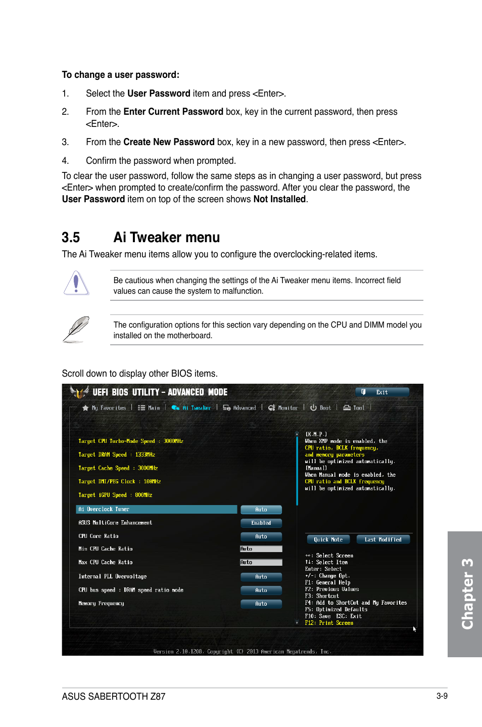 5 ai tweaker menu, Ai tweaker menu -9, Chapter 3 | Asus SABERTOOTH Z87 User Manual | Page 75 / 166