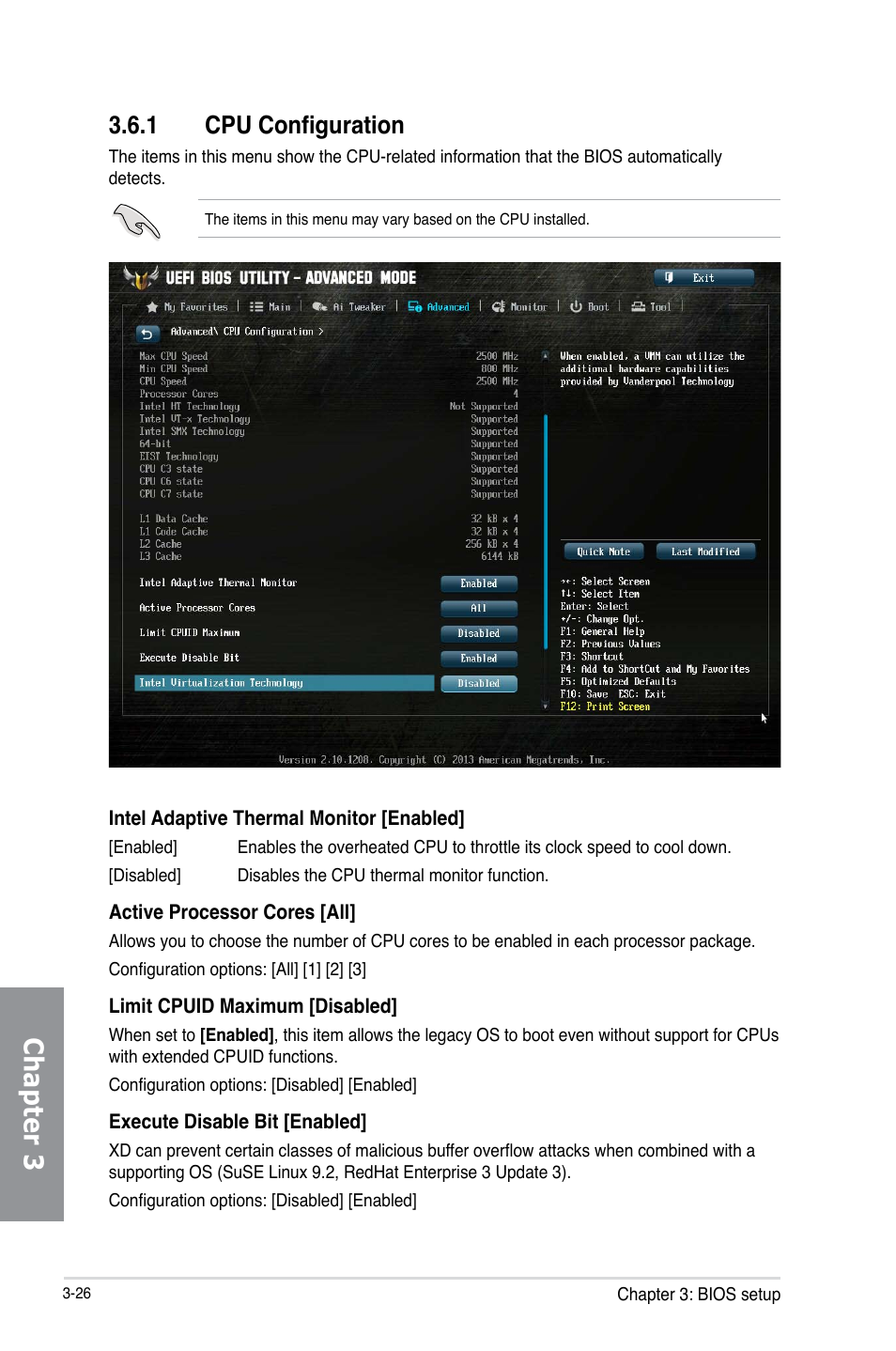 1 cpu configuration, Cpu configuration -26, Chapter 3 | Asus SABERTOOTH Z87 User Manual | Page 92 / 166