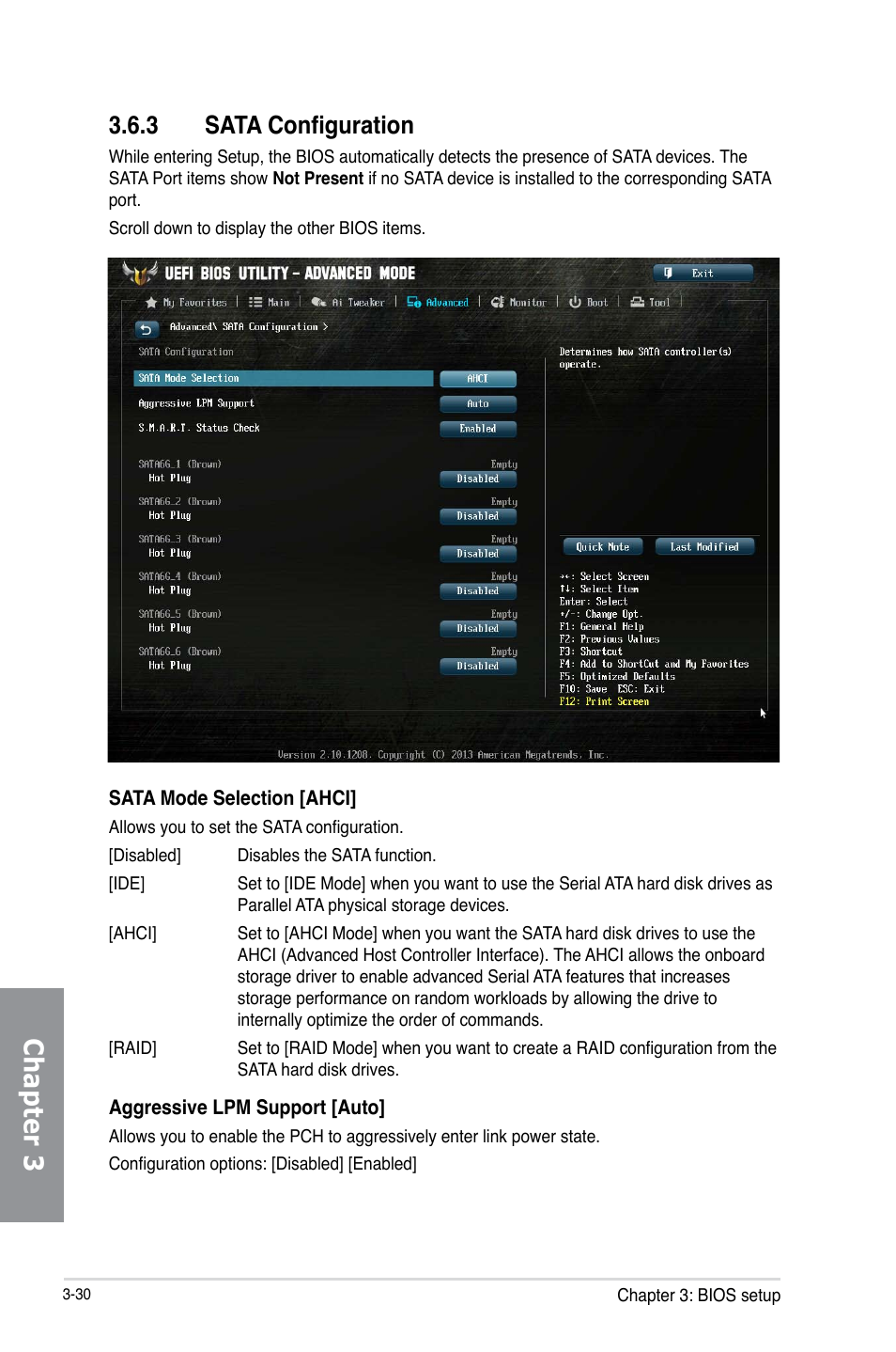 3 sata configuration, Sata configuration -30, Chapter 3 | Asus SABERTOOTH Z87 User Manual | Page 96 / 166