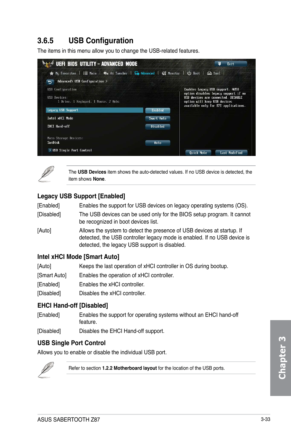 5 usb configuration, Usb configuration -33, Chapter 3 | Asus SABERTOOTH Z87 User Manual | Page 99 / 166