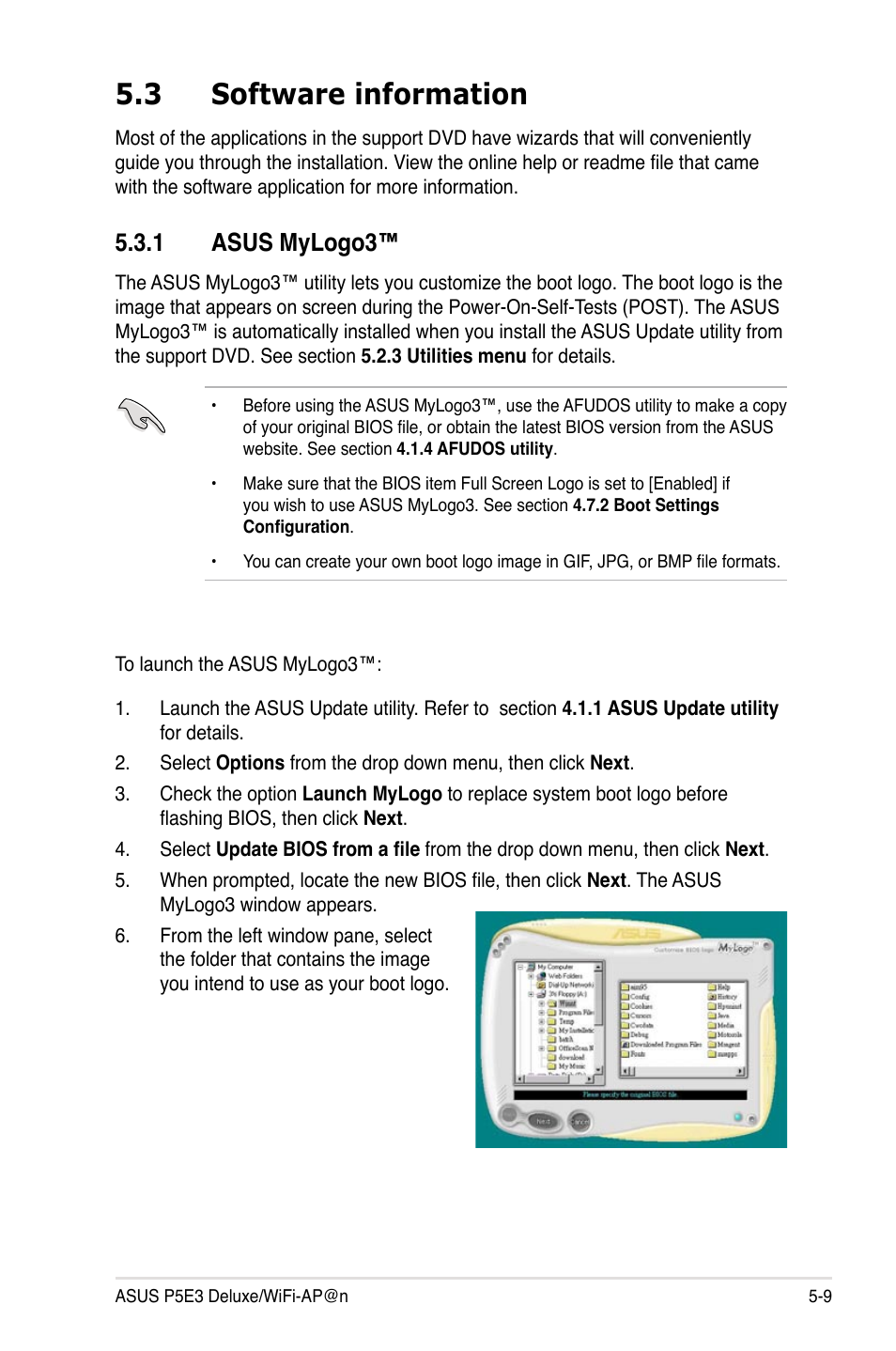 3 software information, 1 asus mylogo3 | Asus P5E3 DELUXE/WiFi-AP User Manual | Page 123 / 194