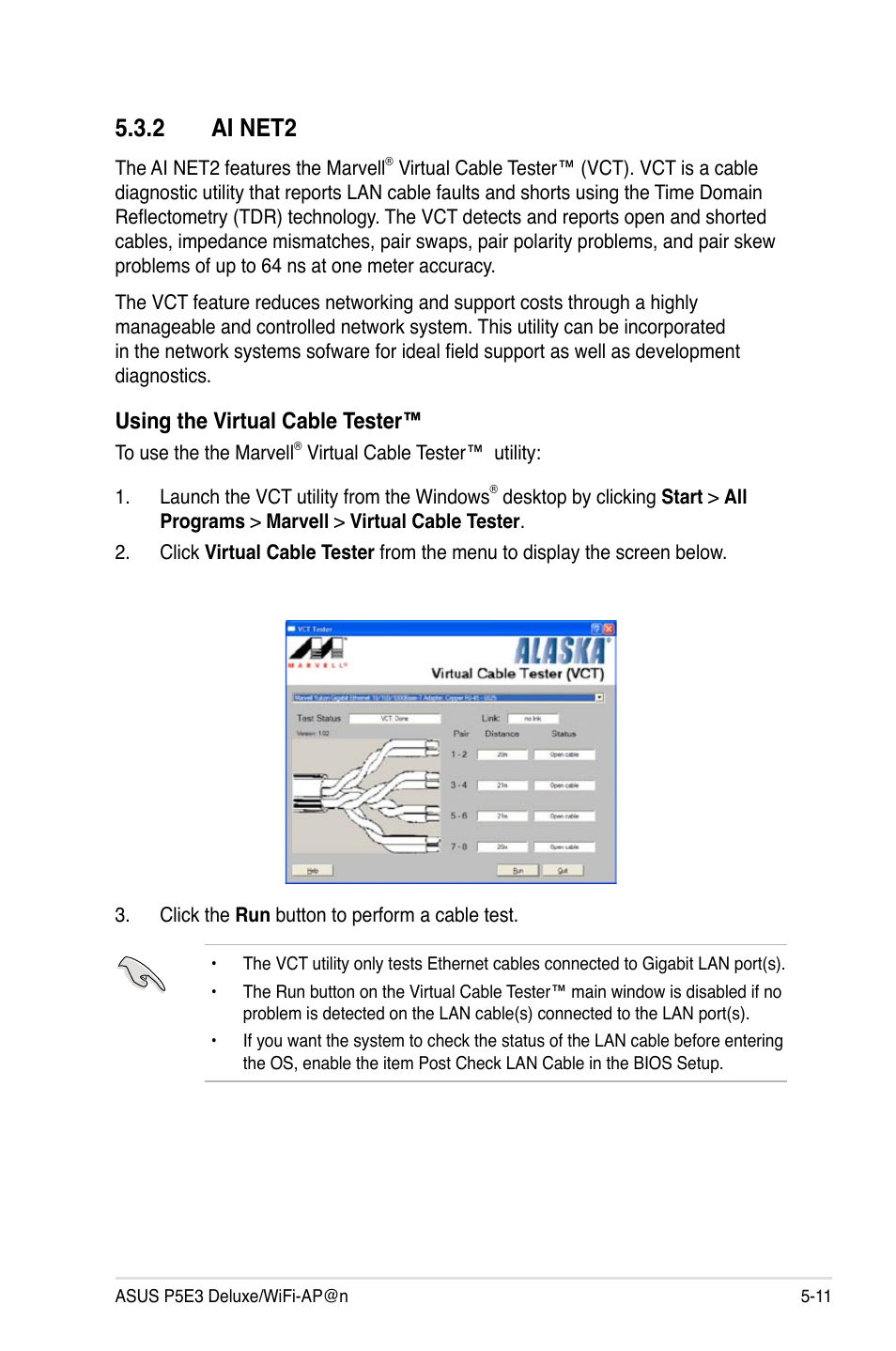 2 ai net2, Using the virtual cable tester | Asus P5E3 DELUXE/WiFi-AP User Manual | Page 125 / 194