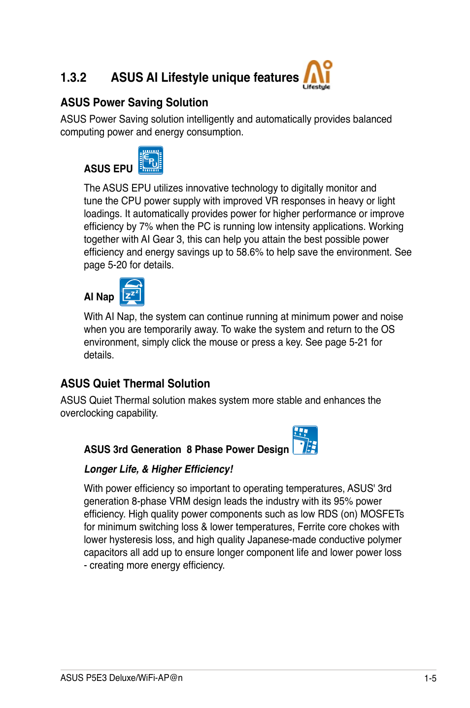 2 asus ai lifestyle unique features | Asus P5E3 DELUXE/WiFi-AP User Manual | Page 21 / 194