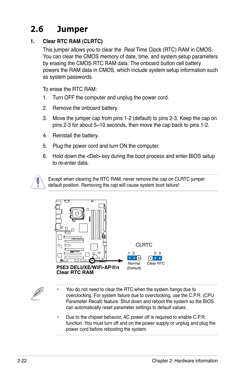 6 jumper | Asus P5E3 DELUXE/WiFi-AP User Manual | Page 48 / 194