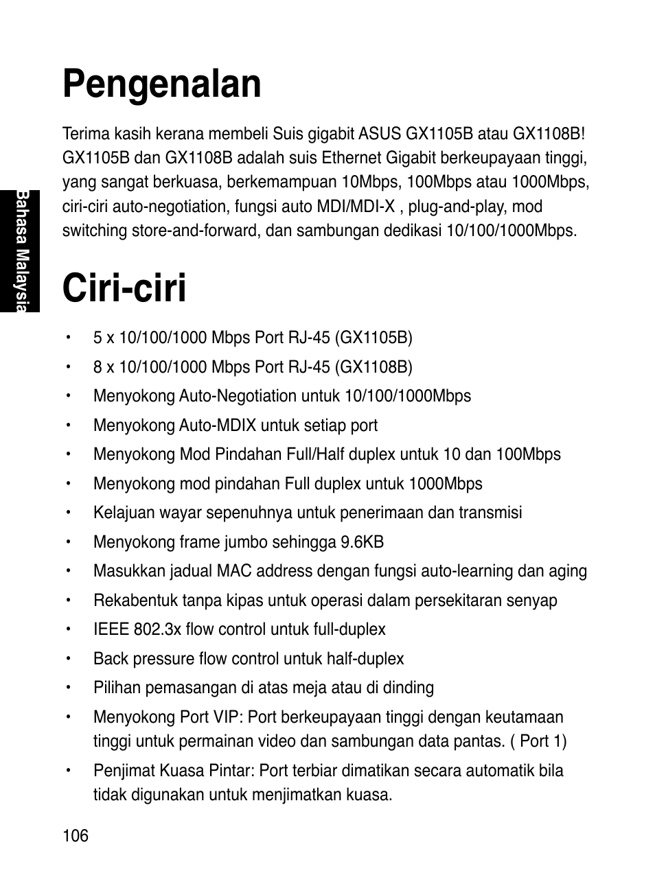 Pengenalan, Ciri-ciri | Asus GX1108B User Manual | Page 107 / 145