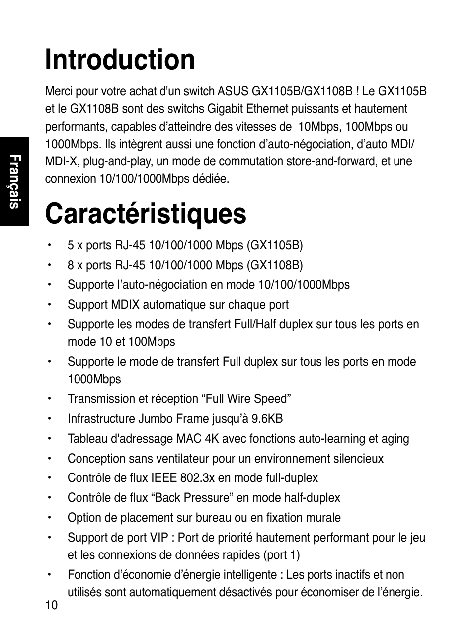 Introduction, Caractéristiques | Asus GX1108B User Manual | Page 11 / 145