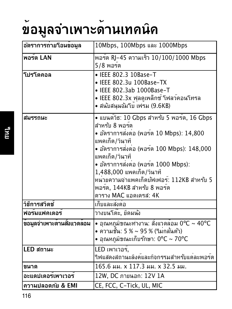 ข้อมูลจำเพาะด้านเทคนิค | Asus GX1108B User Manual | Page 117 / 145