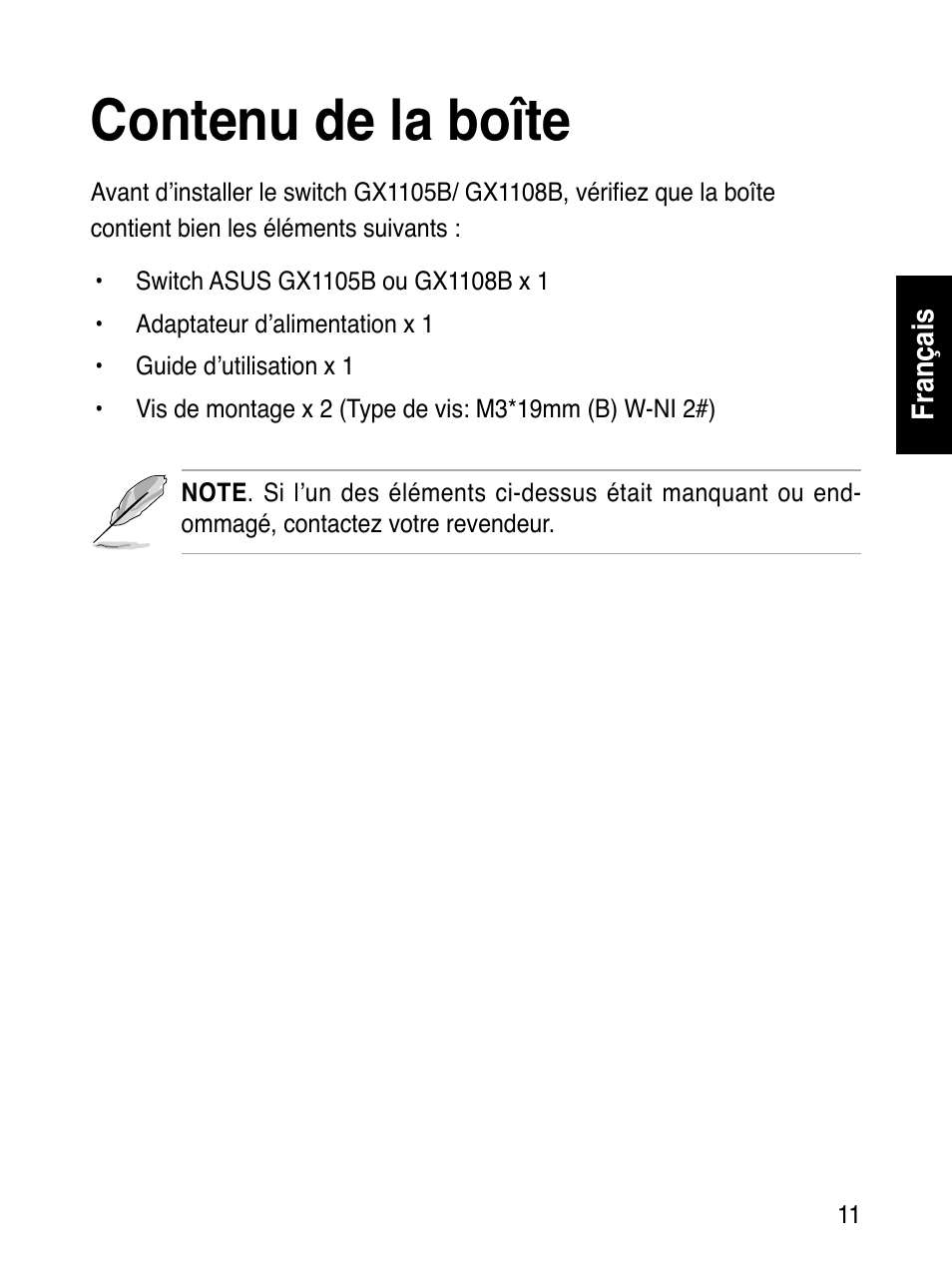 Contenu de la boîte | Asus GX1108B User Manual | Page 12 / 145