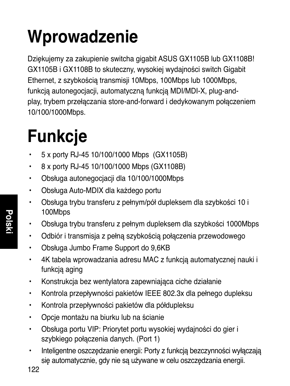 Wprowadzenie, Funkcje | Asus GX1108B User Manual | Page 123 / 145