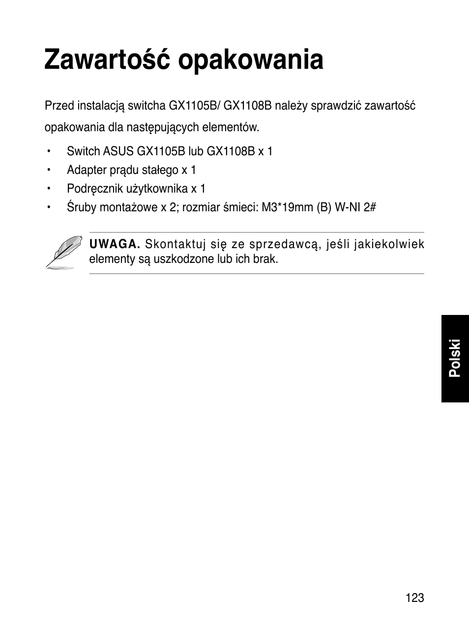 Zawartość opakowania | Asus GX1108B User Manual | Page 124 / 145