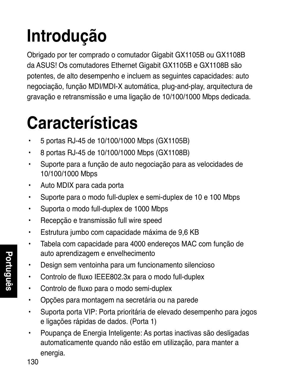 Introdução, Características | Asus GX1108B User Manual | Page 131 / 145