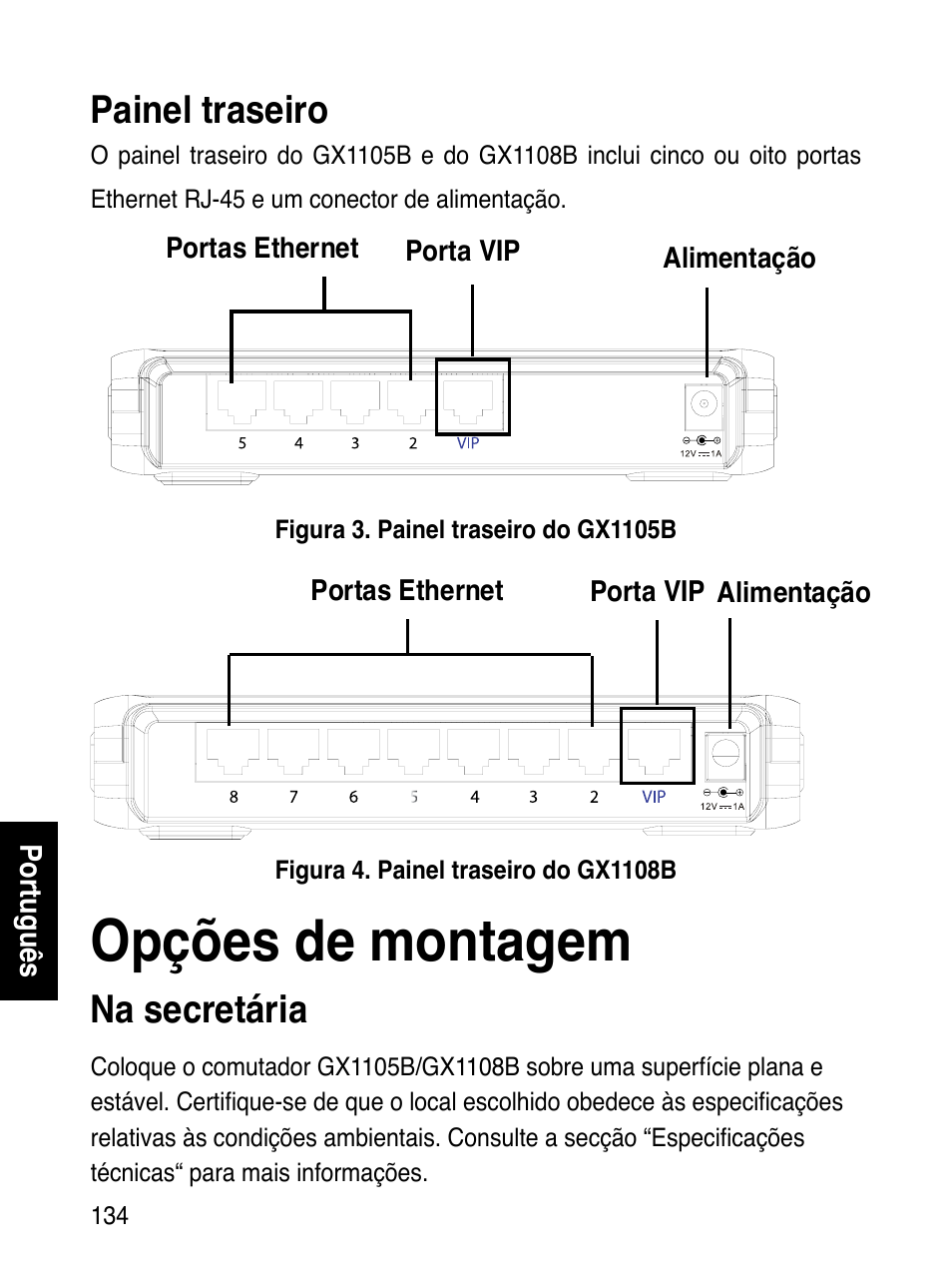 Opções de montagem, Painel traseiro, Na secretária | Asus GX1108B User Manual | Page 135 / 145