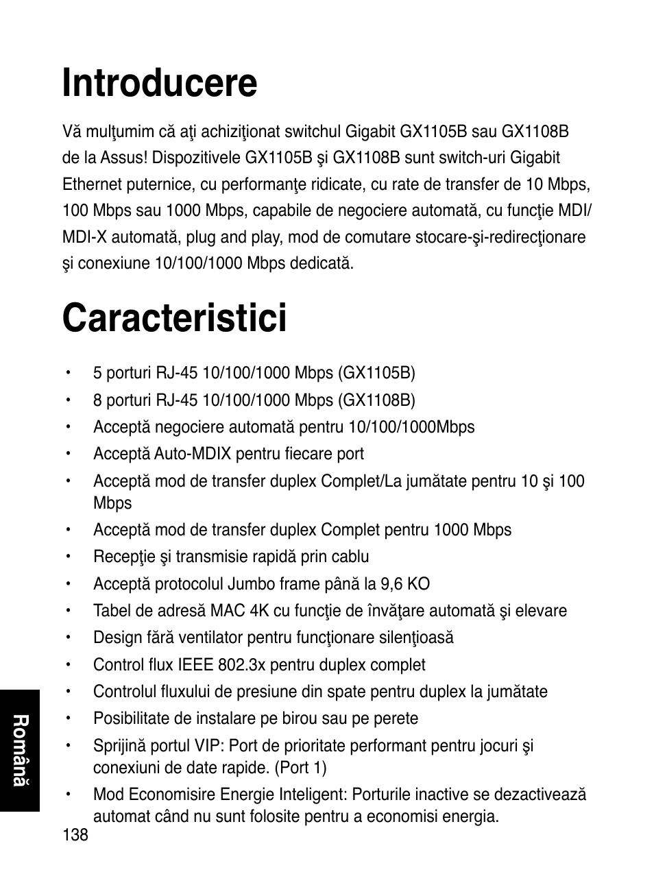 Introducere, Caracteristici | Asus GX1108B User Manual | Page 139 / 145