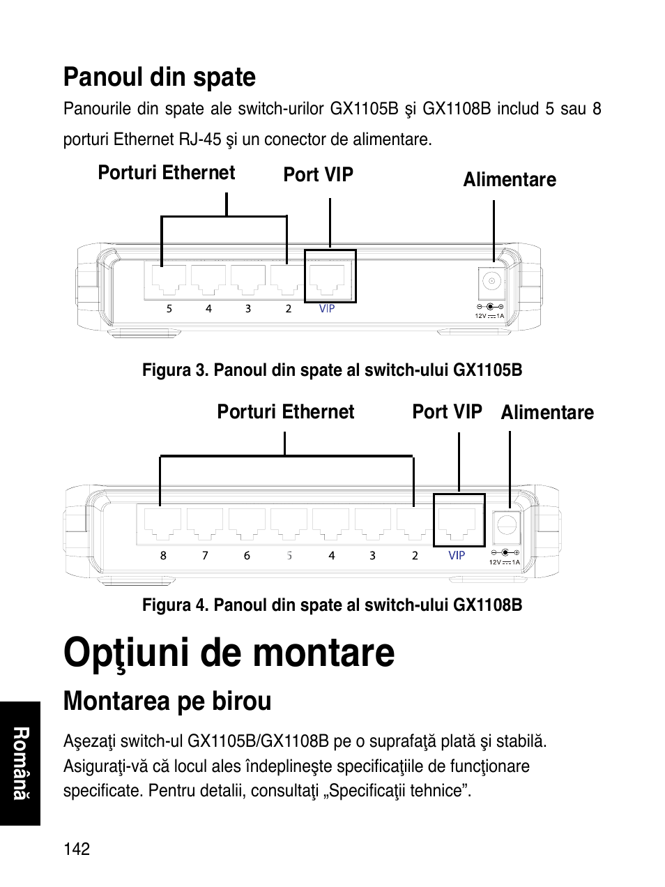 Opţiuni de montare, Panoul din spate, Montarea pe birou | Asus GX1108B User Manual | Page 143 / 145