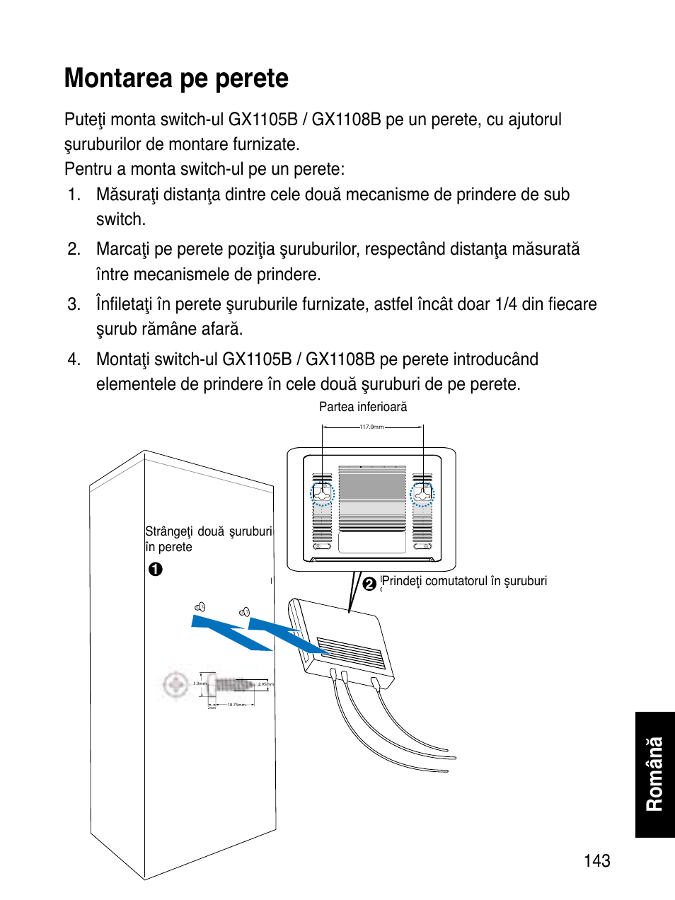 Montarea pe perete, Română | Asus GX1108B User Manual | Page 144 / 145