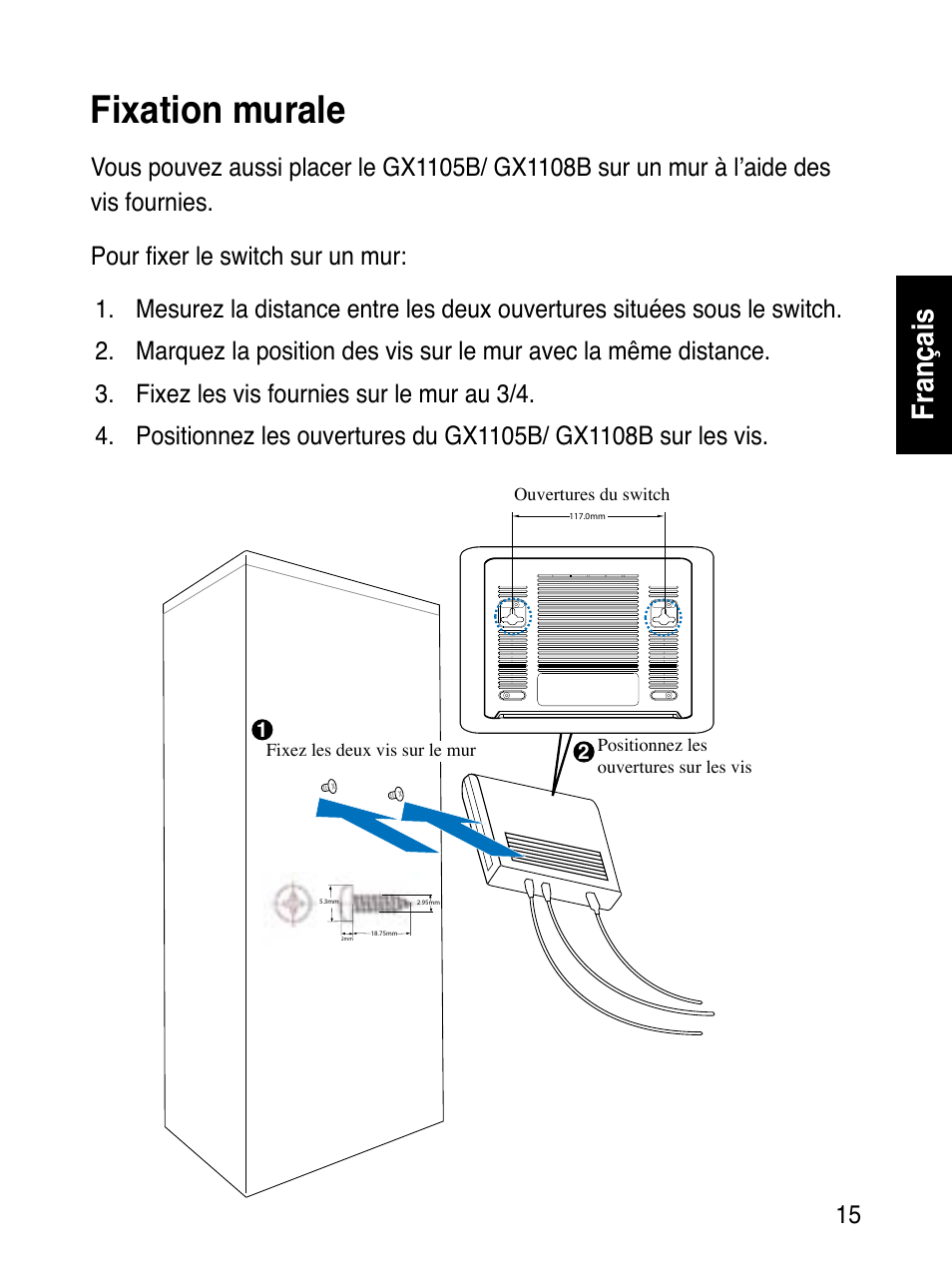 Fixation murale, Français | Asus GX1108B User Manual | Page 16 / 145