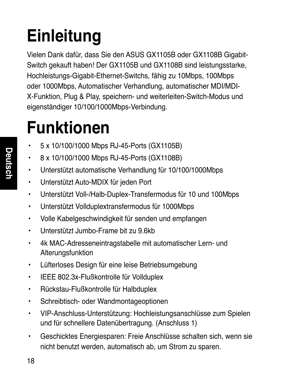 Einleitung, Funktionen | Asus GX1108B User Manual | Page 19 / 145