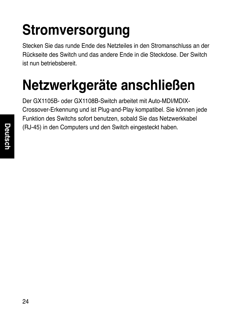 Stromversorgung, Netzwerkgeräte anschließen | Asus GX1108B User Manual | Page 25 / 145