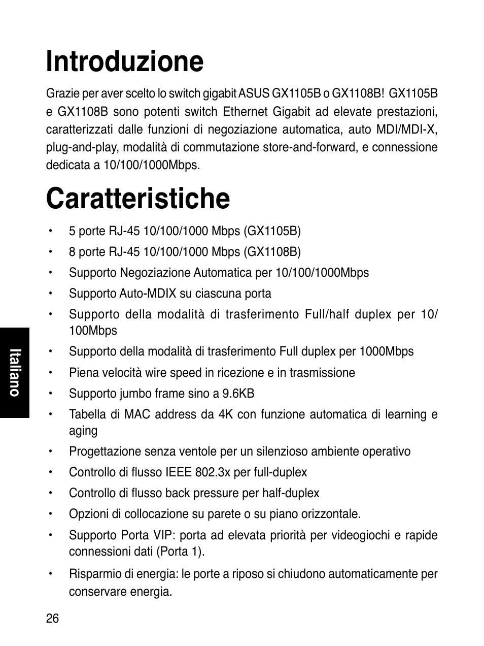 Introduzione, Caratteristiche | Asus GX1108B User Manual | Page 27 / 145