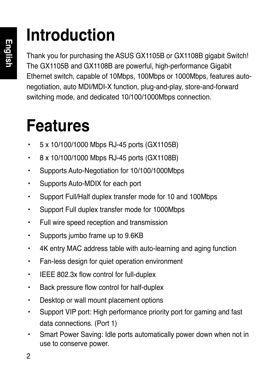 Introduction, Features | Asus GX1108B User Manual | Page 3 / 145