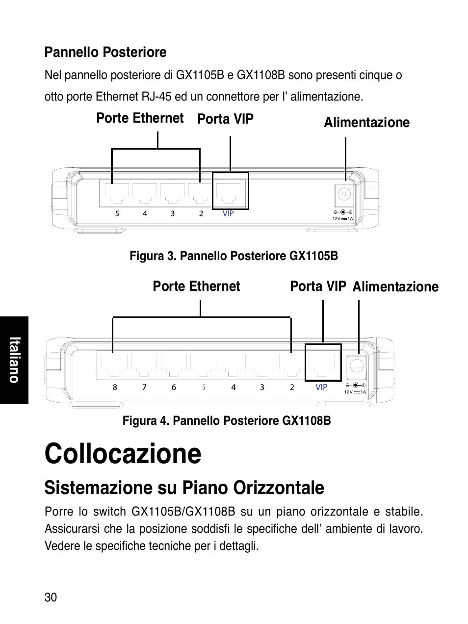 Collocazione, Sistemazione su piano orizzontale | Asus GX1108B User Manual | Page 31 / 145