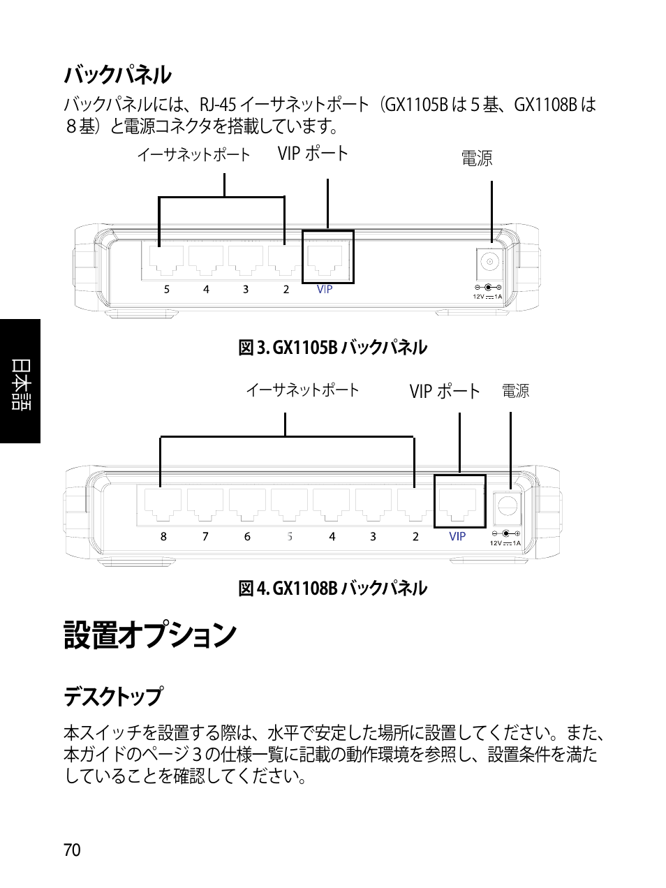 設置オプション, バックパネル, デスクトップ | Asus GX1108B User Manual | Page 71 / 145