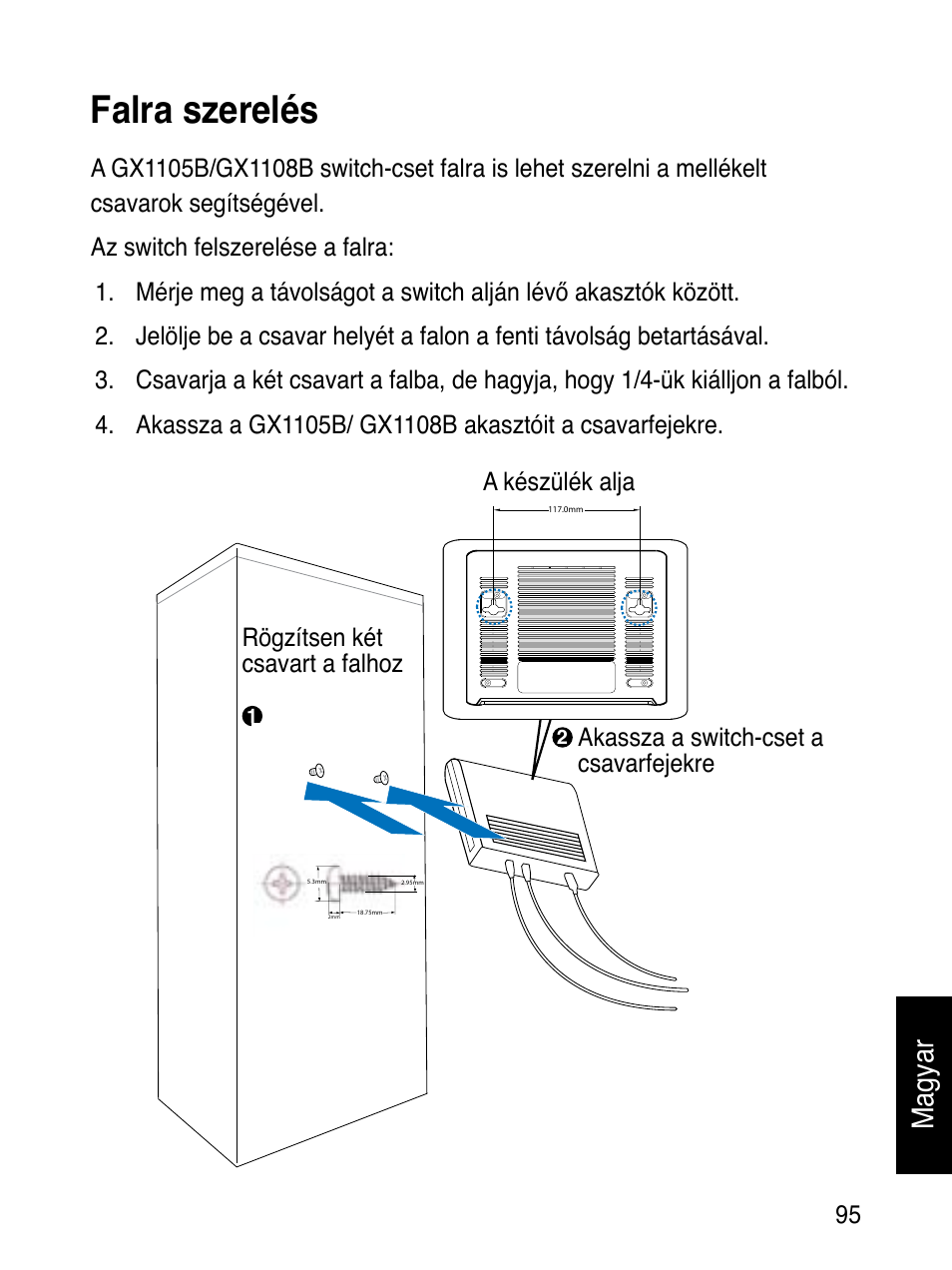 Falra szerelés, Magyar | Asus GX1108B User Manual | Page 96 / 145