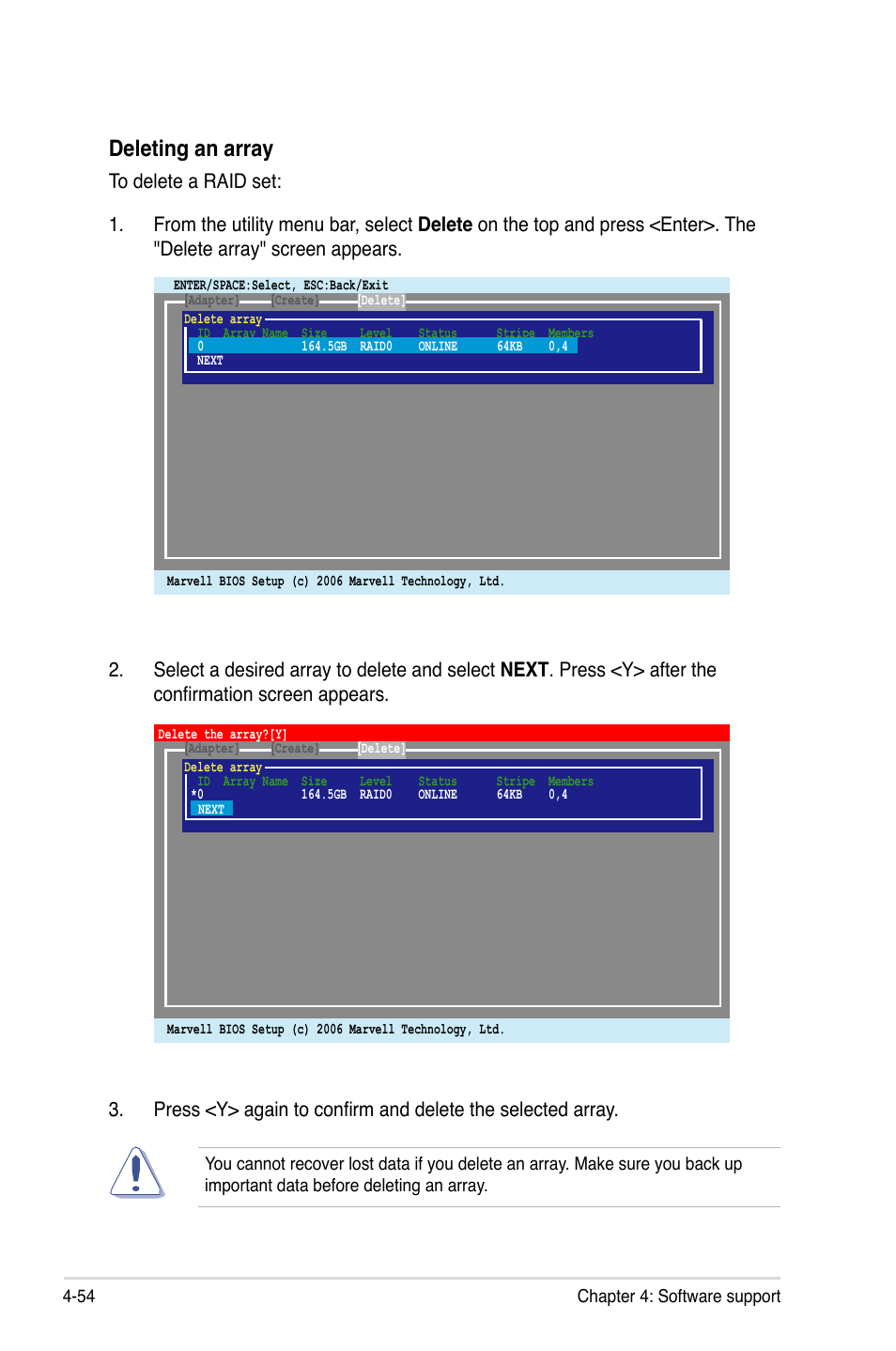 Deleting an array | Asus P5Q WS User Manual | Page 168 / 176